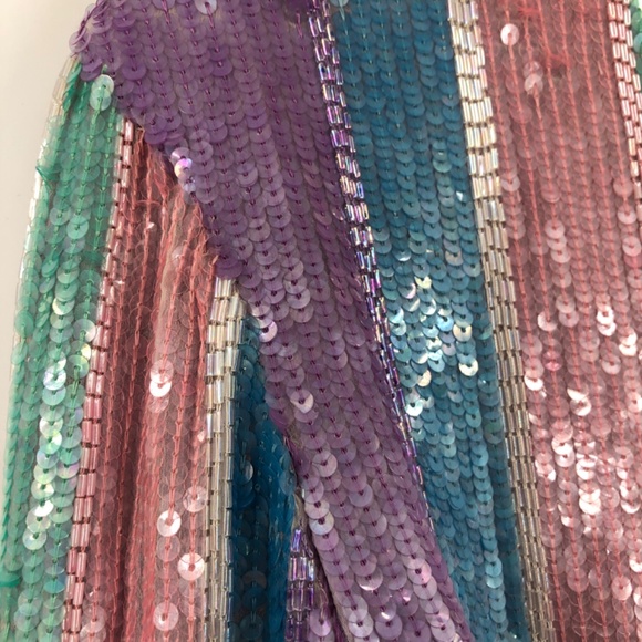 Saz Silk Sequin Jacket Pastel Colors Disco Stripes Pink Purple Blue - Picture 12 of 12